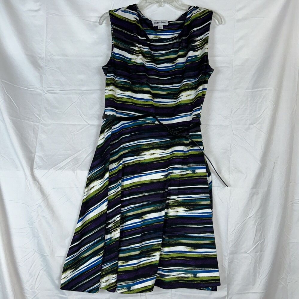 Shelby & Palmer Dress Womens Large Black White Polka Green W/belt Casual Chic